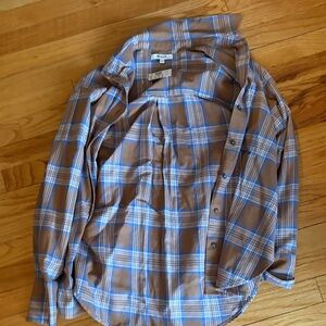 Madewell Tan and Blue Plaid Casual Shirt
